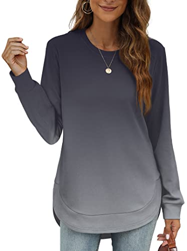 Crew Neck Sweatshirts Women Tunic Tops For Women Loose Fit Grey Gradient S