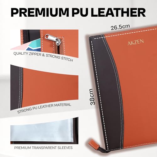 Image of Premium Leather folders for documents a4 Size & Legal Size, Waterproof documents Organizer, Professional Portfolio with Zip, 20 Leaf Files for certificates and documents,Includes Stylus Pen.