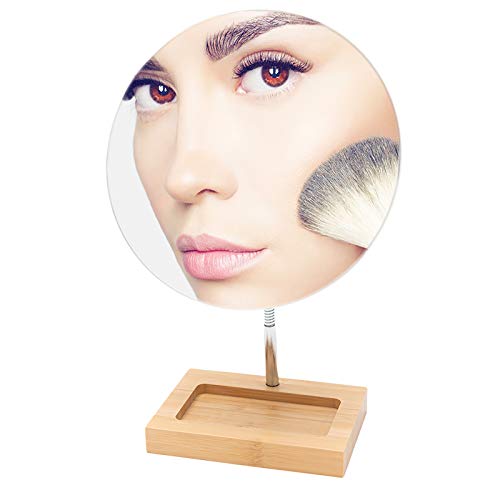 Yeake Make-up-Spiegel, flexibler Schwanenhals, Bambus, 360° drehbar, 20,3 cm, groß, rahmenlos, faltbar, tragbar, mit Ständer, Badezimmer-Make-up-Spiegel, rund Cover