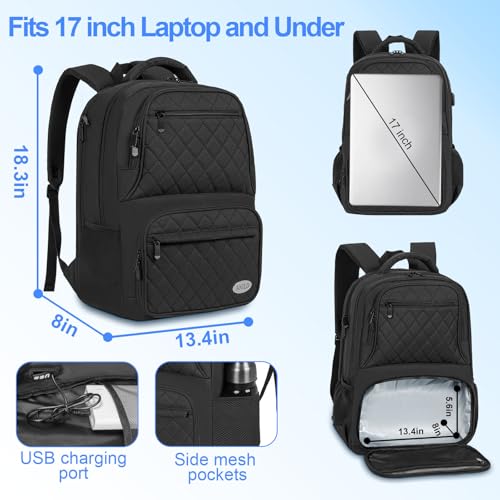 Image of ANILD Lunch Backpack, 17 Inch Laptop Backpack with Insulated Cooler Compartment for Men Women, Travel Work Computer Backpack
