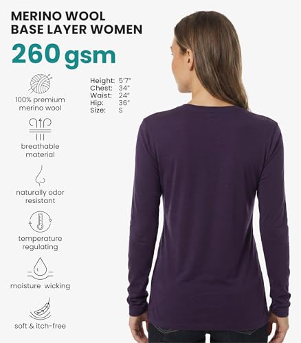 Image of Merino Wool Base Layer Women - 100% Merino Wool Shirt Women Thermal Underwear Long Sleeve T-Shirt for Hiking