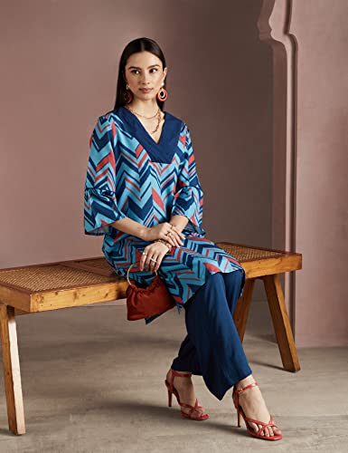 Image of RIVER by Narendra Kumar Premium Designer Women's Geos Print Kurta Kurti