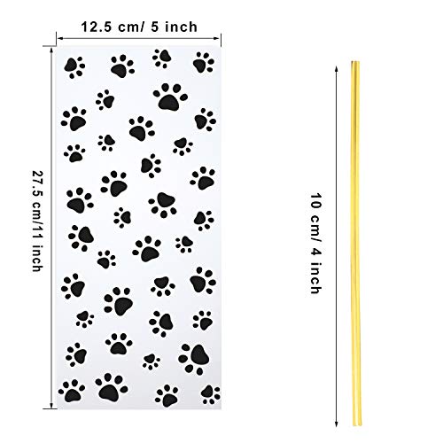 150 Pieces Paw Printed Treat Bags Paw Clear Cellophane Bags Pet Gift Bags With 150 Pieces Twist Ties For Party Favor Supplies (Black) #TOP1