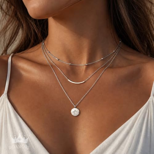 Gold Layered Necklaces for Women Choker Stack Chain Charm Pendant Set - 2