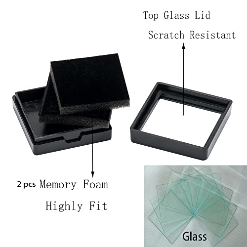 12 Pcs Loose Gemstone Display Box Jewelry Box Container With Glass Top Lids For Gems, Diamond,Diameter 1.1”(Black) #TOP2