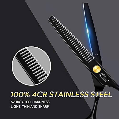 Foto von Qhui Haarschere Set, 2 Extra Scharfe Haarschneideschere mit Haarschneideumhang, Licht Friseurscheren mit Einseitiger Mikroverzahnung, Perfekter Profi Effilierschere für Damen, Herren und Kinder