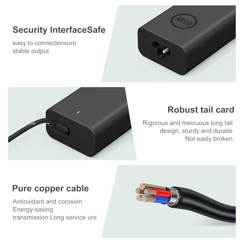 Image of 65W 45W Laptop Charger USB C Compatible with Dell Latitude 5420 5520 5320 5430 5290 7410 7420 XPS 13 9250 9360 9365 9370 9380 9350 9550 Chromebook 5190 Type C AC Adapter