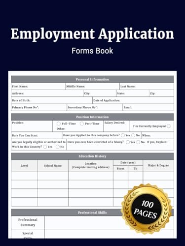 Employment Application Forms Book: Simple Employment Application Forms Journal to Record Job Applications Candidate Details Hiring Information and ... for Organizations Businesses and Employers