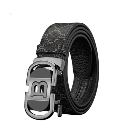 Mens Designer Ratchet Belts for Casual Jeans with Letters B,Leather Belts with Automatic Slide Buckle