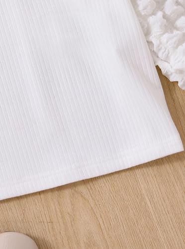 Girls Lantern Sleeve Ribbed Tops Cute Crewneck Shirts Pullover Knit Undershirt4