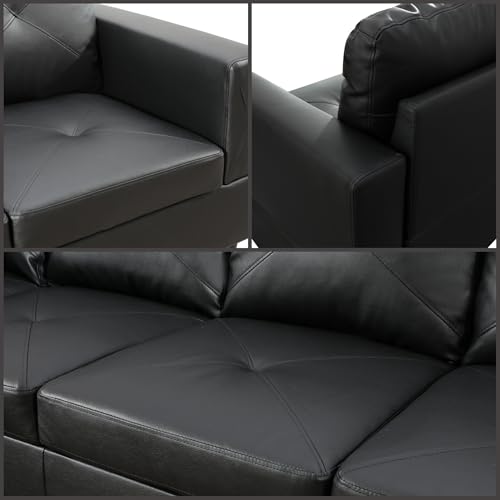 L Shaped Couches for Living Room, Leather Sectional Couch Living Room Furniture with Storage Ottoman, Modular Sectional Sofa with Movable Chaise for Apartment Office, Black - Image 6