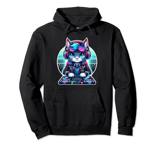 Cyberpunk Dj Cat con auriculares gráfico para hombres, mujeres y niños Sudadera con Capucha
