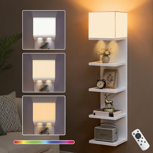 Jetfans 5 Tier Wall Shelf Unit with Light, Lack Wall