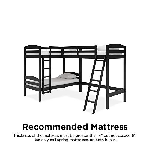 Dorel Living Clearwater Triple Wood Bunk, Twin Size, Black Bed