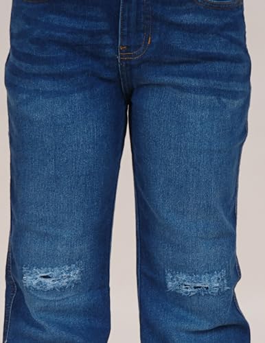 Image of KiddoPanti Girls Bottom Flared Knee Distress Stretchable Denim Jeans with Adjustable Elastic Waist