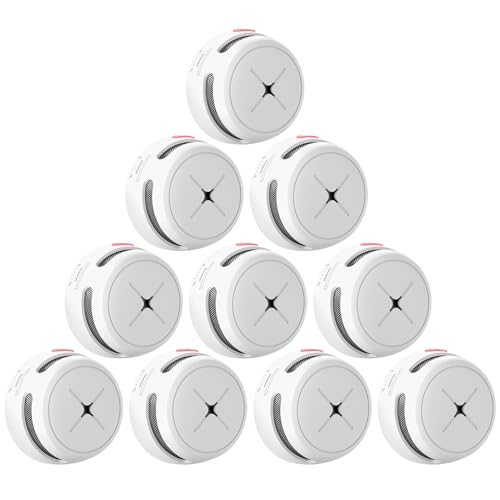 Image of AEGISLINK Smoke Detector 10-Year Battery with Test /Silence Button, Fire Alarm with Photoelectric Sensor, Low Battery Warning, S500 (Independent, 10-Pack)