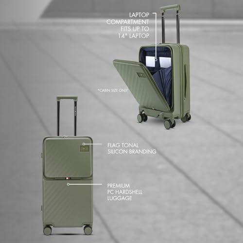 Image of Tommy Hilfiger Cabin Size Luggage Duke - Olive |Carry-On Trolley Bag with TSA Lock |360 Spinner Wheels |Telescopic Handle |Hardshell PC Suitcase | Laptop Compartment | 56cm | 44L Capacity