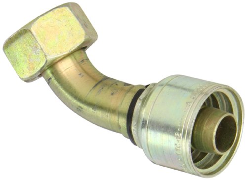 Image of Aeroquip 1A20DLA12 Carbon Steel Global TTC (Thru the Cover) Crimp Hose Fitting DKO Female Swivel, Light Duty, 45 Degree Elbow, 3 /4 inch Hose ID, M30 x 2 Thread
