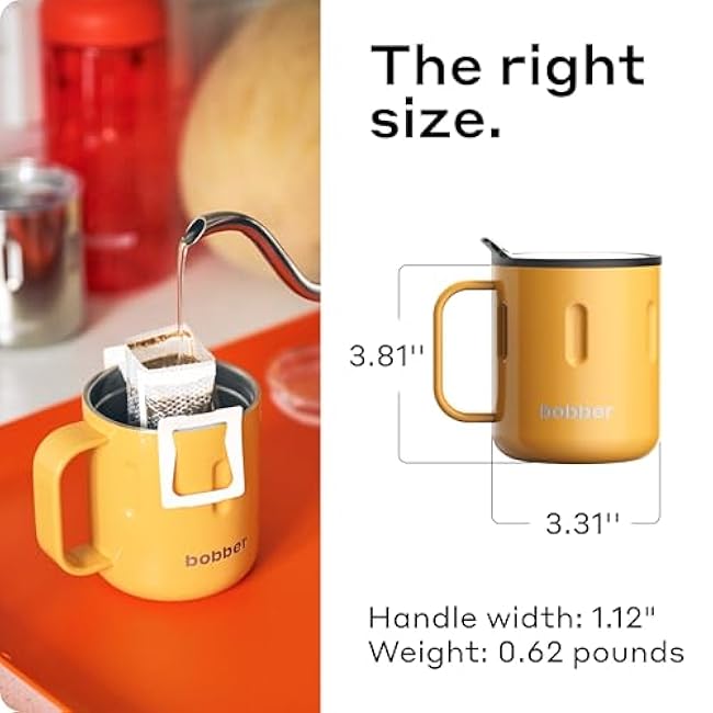 BOBBER 10 oz Insulated Coffee Mug with Wide Handle & Lid ¨C Double Walled Stainless Steel Travel Tumbler for Women, Wife ¨C Triple Walled Coffee Cup for Hot & Cold Drinks (Orange)