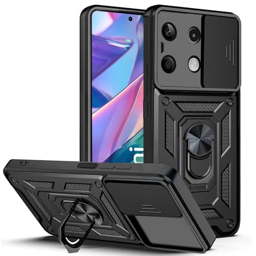 Image of AESTMO Tough Armor Redmi Note 13 5G Bumper Back Case Cover | Ring Holder & Sliding Camera Shield Cover | 360 Degree Protection Back Case Cover for Redmi Note 13 5G (Black)