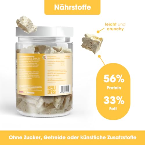 KAUDAS KäsePur Natursnack – 2 x 150g gefriergetrockneter Käse Leckerli Hund mit hohem Proteingehalt, 100% natürlicher Hundesnack aus 326g Rohgewicht – ohne Zucker, Getreide & Zusatzstoffe
