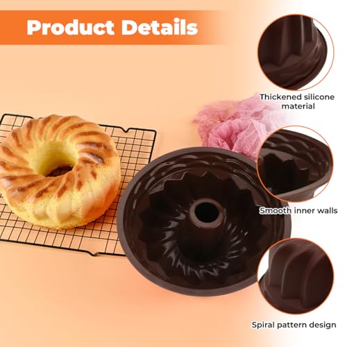 Miniatura 3 de Xyvor Molde Bizcocho Horno, Ø 24 Cm, Molde Silicona Bizcocho De Cake, Antiadherente, Moldes De Silicona Reposteria, Apto Para Lavavajilla, Moldes Savarin, Para Pasteles, Gelatinas, Pan, Marrón Oscuro