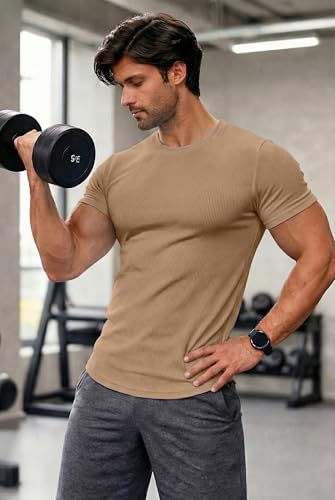 Image of JMIERR Mens Short Sleeve T Shirt Summer Muscle Slim Fitted Crewneck Longline Tees Shirts for Gym Workout