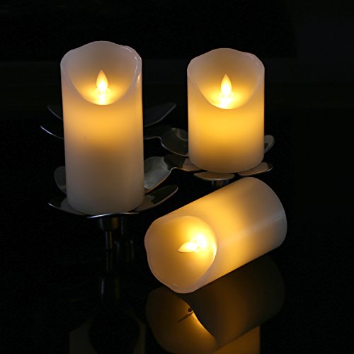 Antizer Flameless Candles 4" 5" 6" Set of 3 Ivory Dripless Real Wax Pillars Include Realistic Dancing LED Flames and 10-Key Remote Control with 24-Hour Timer Function 400+ Hours by 2 AA Batteries - Thumbnail 3