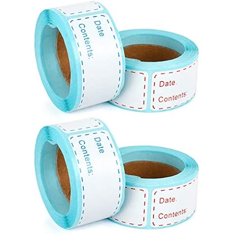 Jubaopen 500PCS Self Adhesive Label Sticker Food Storage Stickers 75 x 25mm Address Labels Blank Roll Food Date Labels Freezer Tag Stickers Baby Food Labels for Containers(Red and Blue) Cover