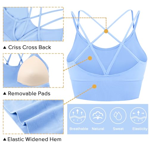 Image of Sykooria 3 Pack Strappy Sports Bra for Women Sexy Crisscross for Yoga Running Athletic Gym Workout Fitness Tank Tops