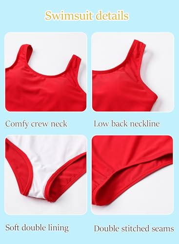 Image of One Piece Swimsuit for Girls 6-16 Years with Removable Chest Pad Quick Dry & Stretchy for Swim Team Beach
