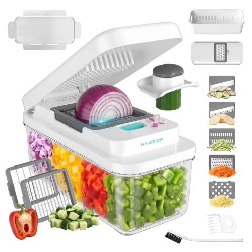 HAUSHOF Gemüseschneider 9-in-1, Mandoline Gemüsehobel, Würfelschneider