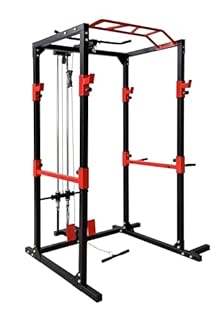 BodyTrain Heavy Duty Professional Adjustable Power Rack Weight Lifting Cage with Cable System & Deluxe Pull Up Bar