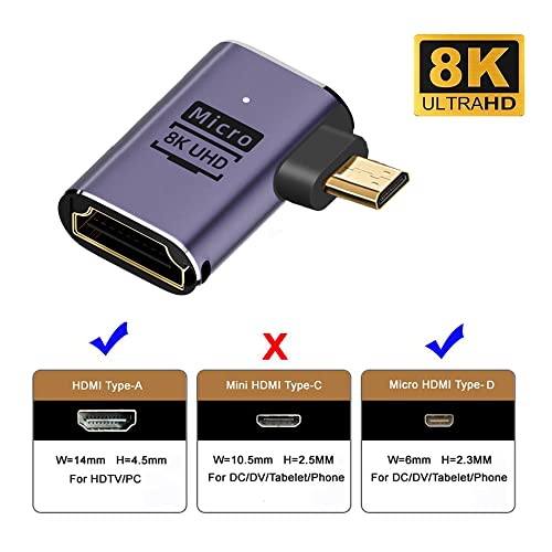 NFHK Left Angled Micro HDMI Male to HDMI 2.1 Female UHD Extension Gold Converter Adapter Support 8K 60hz HDTV - Image 3