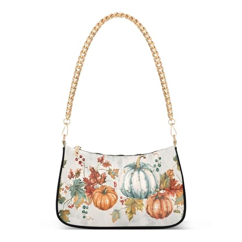 Shoulder Bags for Women Autumn Pumpkins and Fall Leaves Hobo Tote Handbag Small Clutch Purse with Zipper Closure