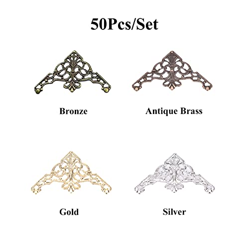 Nauhix 50Pcs Antique Metal Book Corner Protector, Vintage Metal Book Scrapbooking Corner Hollow Triangle Desk Edge Corner Embellishments Decorative For Diy Picture Frame Jewelry Box(Silver) #TOP1