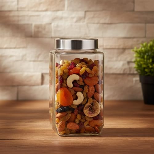 Image of Glassbunny Cube Fresh Glass Storage Jar with See Through Lid Transparent 2250ML 1Pc | Stackable, Easy Storage Jar | Air Tight Kitchen Glass Jar for Cookies Snacks