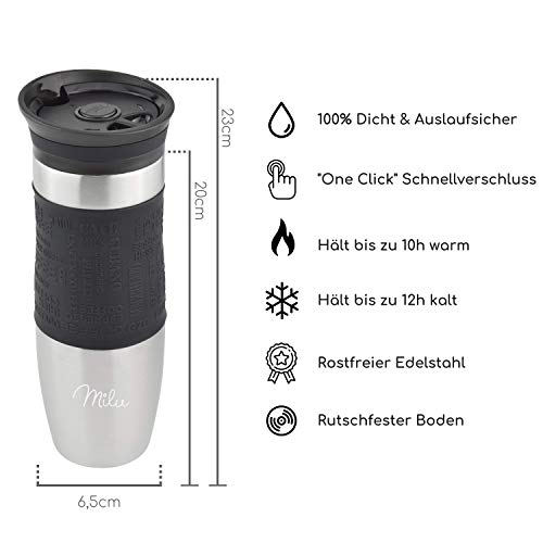 Milu Taza aislante de café y té para llevar 370ml 450ml - 100% a prueba de fugas - Taza de acero inoxidable para beber… - Imagen 5