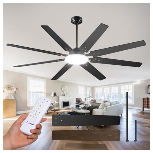 Amico 72 Inch Ceiling Fans with Lights and Remote, Black Large Ceiling Fan