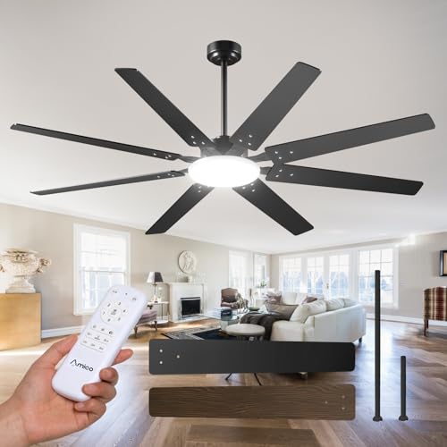 72 inch Ceiling Fans with Lights,Large Ceiling Fan with Light and Remote Control, Dimmable, 3CCT, Quiet, Black Modern Ceiling fan For Living Room, Bedroom, Kitchen, Patio, Farmhouse, Indoor/Outdoor by Amico - Used condition - US$89.99