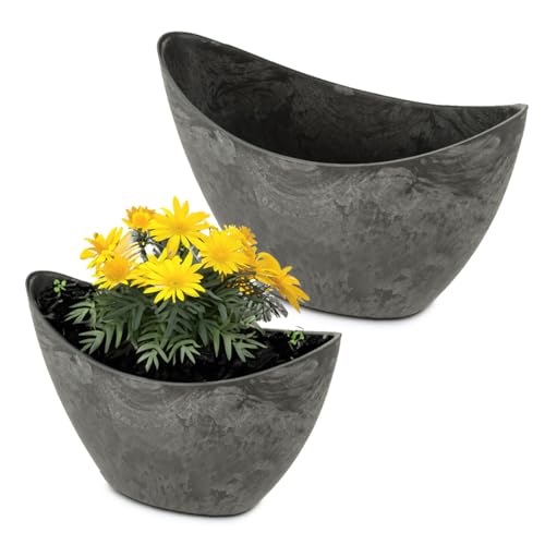 matches21 HOME & HOBBY Macetas ovaladas para exteriores, juego de 2 unidades, 1 x 20 cm, 1 x 24 cm, cuencos decorativos vintage altos, color negro