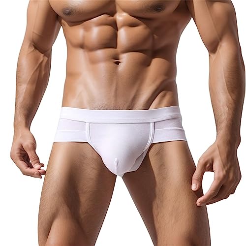 Mens Sexy Cotton Boxer Briefs Shorts Soft Underwear Bulge Pouch Underpants Big Solid Color G-Strings Thongs Panties Blue3