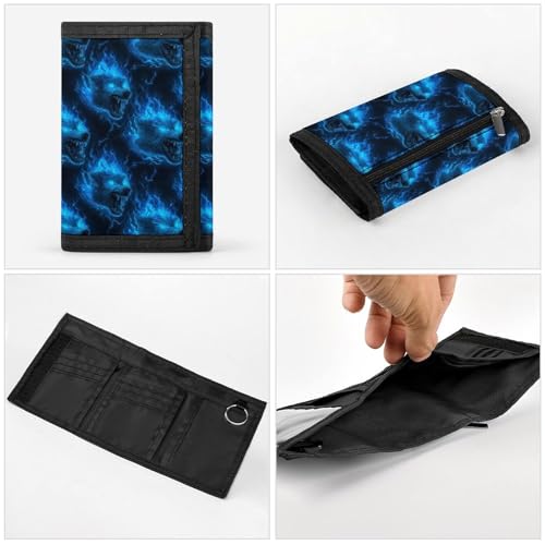 Lightning Wolf Head Blue Flame Print Wallet for Men, 8 Credit Card Holder Slim Minimalist Front Pocket Small Mens Bifold Wallets4