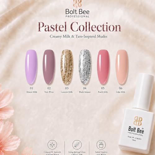 Image of Bolt Bee Gel Polish Kit, 6 Colors Light Soft Sakura White Nude Spring Soak off Nail Art Design Manicure Kit at Home (08)