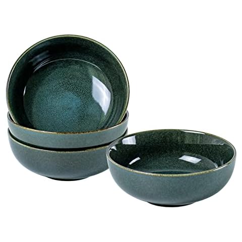 UNICASA Soup Bowls, Green Cereal Bowl 16 cm - 18OZ, Ideal as Salad Bowl, Dessert Bowl, Cornflakes Bowl, Table Service for 4 Person, Dishwasher-Safe Crockery Set Cover