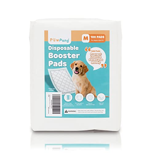 PAWPANG Disposable Dog Diaper Liners Booster Pads for Male & Female Dogs, 100ct, 4 Sizes Variations, Doggie Diaper Inserts fit Most Types of Dog Diapers - Pet Belly Bands & Male Wraps (Medium)