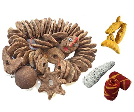 Dirghaanshi Cow Dung Cakes/Cow Dung Badkulla Mala with Holi/Gobar Badkulle/Holi Pooja Article Desi Cow Dung Cakes for Hawan, Pujan and Religious Purpose (Set of 51 PEC)