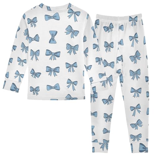 Pajama Sets Long Sleeve Blue Bow Tie Pattern Soft Comfy Sleepwear 2 Piece PJS 3-8T3