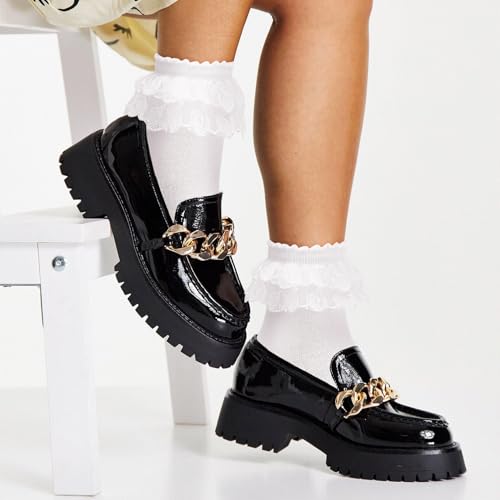 Komorebi Meias femininas de renda com babados de algodão, com babados, meias fofas de renda de camad