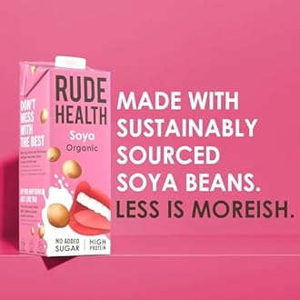 Rude Health 6 x 1 Litre Organic Soya Dairy-Alt Milk, 100% Natural Organic Drink, Lactose Free, Dairy Free & Gluten-Free, Unsweetened, Award-Winning, Healthy & Vegan, 100% Recyclable Pack